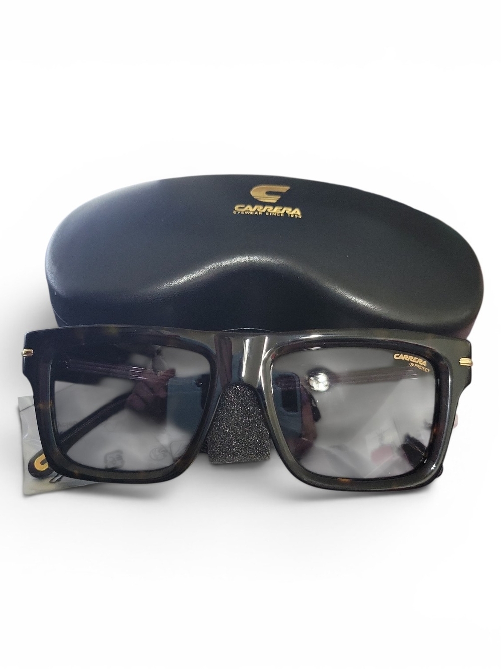 NWT Carrera Black/Brown 305 S Square Sunglasses , Dark Lenses W/Hardcase & Cloth